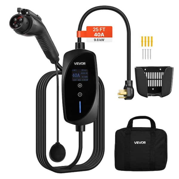 Level 2 EV Charger, 40 Amp Adjustable Current, 240-Volt Electric Vehicle Portable Charger with 25 ft. Charging Cable