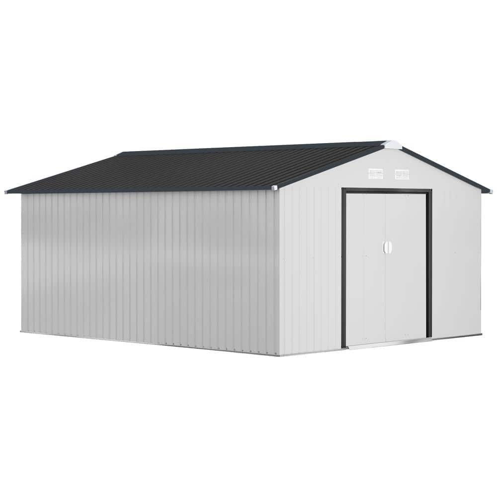 Outsunny 134.4 in. x 152.4 in. White Metal Garden Storage Shed with ...