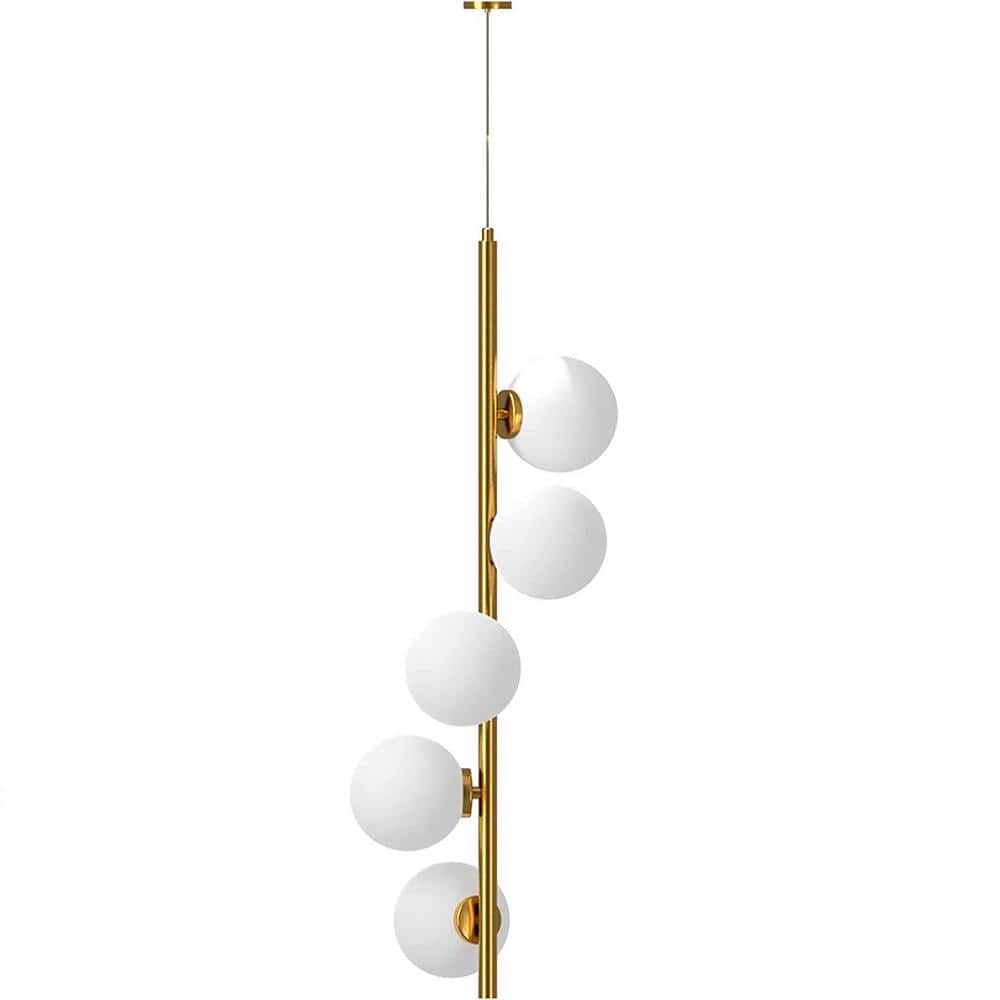 5-Light Brushed Gold Linear Pendant Fixture with Globe Shaped Frosted Glass Shades price history on PriceWatchPro