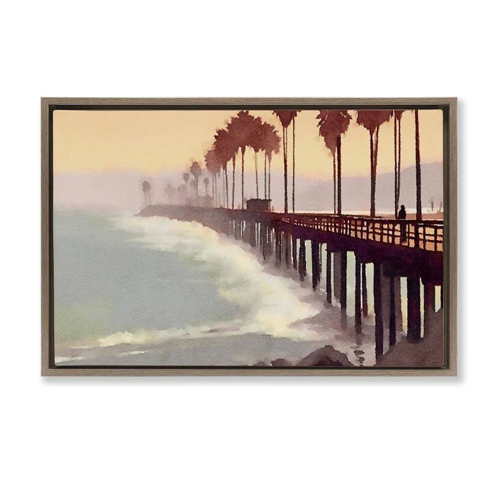 Sunrise At The Pier by Noah Bay Brown Floater Frame Coastal Graphic Art Print 17 in. x 25 in. price history on PriceWatchPro
