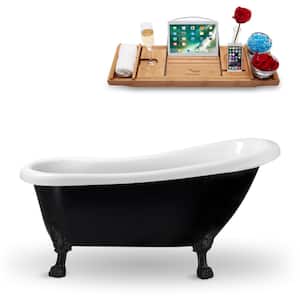 61 in. Acrylic Clawfoot Non-Whirlpool Bathtub in Glossy Black With Polished Gold Drain And Matte Black Clawfeet