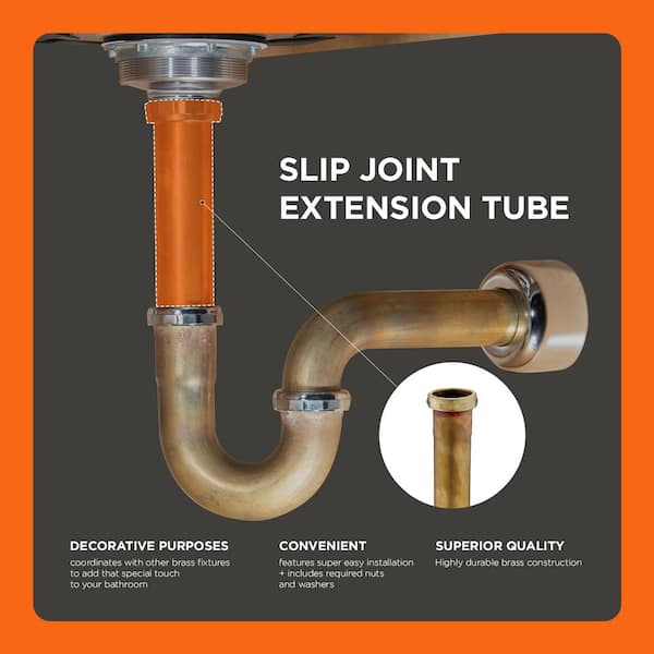 The Plumber's Choice 1-1/2 in. x 12 in. Brass Slip Joint Extension Tube for  Tubular Drain Applications, 20GA 20-21224 - The Home Depot