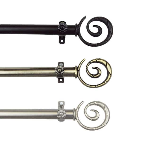 Rod Desyne 18 in. - 28 in. Telescoping Single Curtain Rod Kit in Antique Brass with Spiral Finial