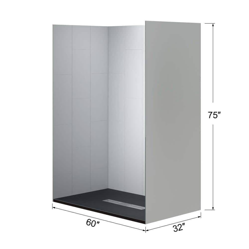 60'' x 32'' Black and White Textured Alcove Shower Kit