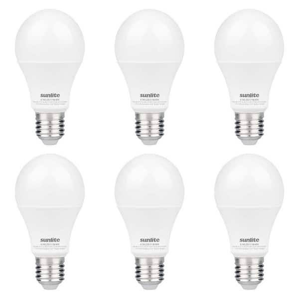 Sunlite 75-Watt Equivalent A19 Dimmable ENERGY STAR 90 CRI 220 Degree Beam Angle Medium E26 Base LED Light Bulb 4000K (6-Pack)