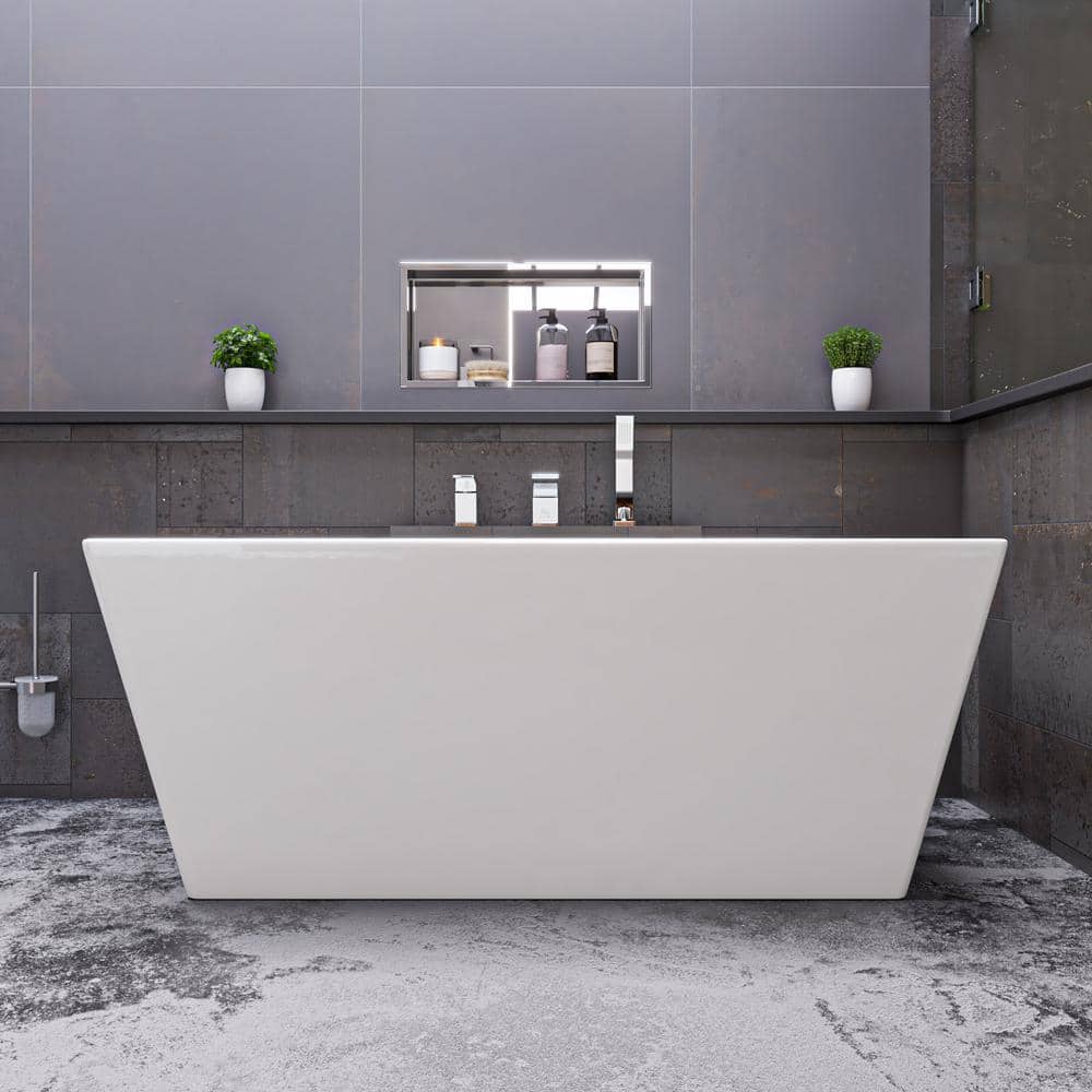 59'' White Rectangular Freestanding Acrylic Soaking Bathtub
