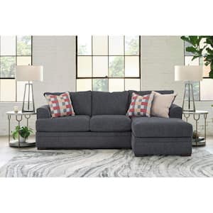 Performance Charcoal 97 in. Flared Arm 2-piece Polyester L Shape Sectional Sofa in. Dark Grey with Three Throw Pillows