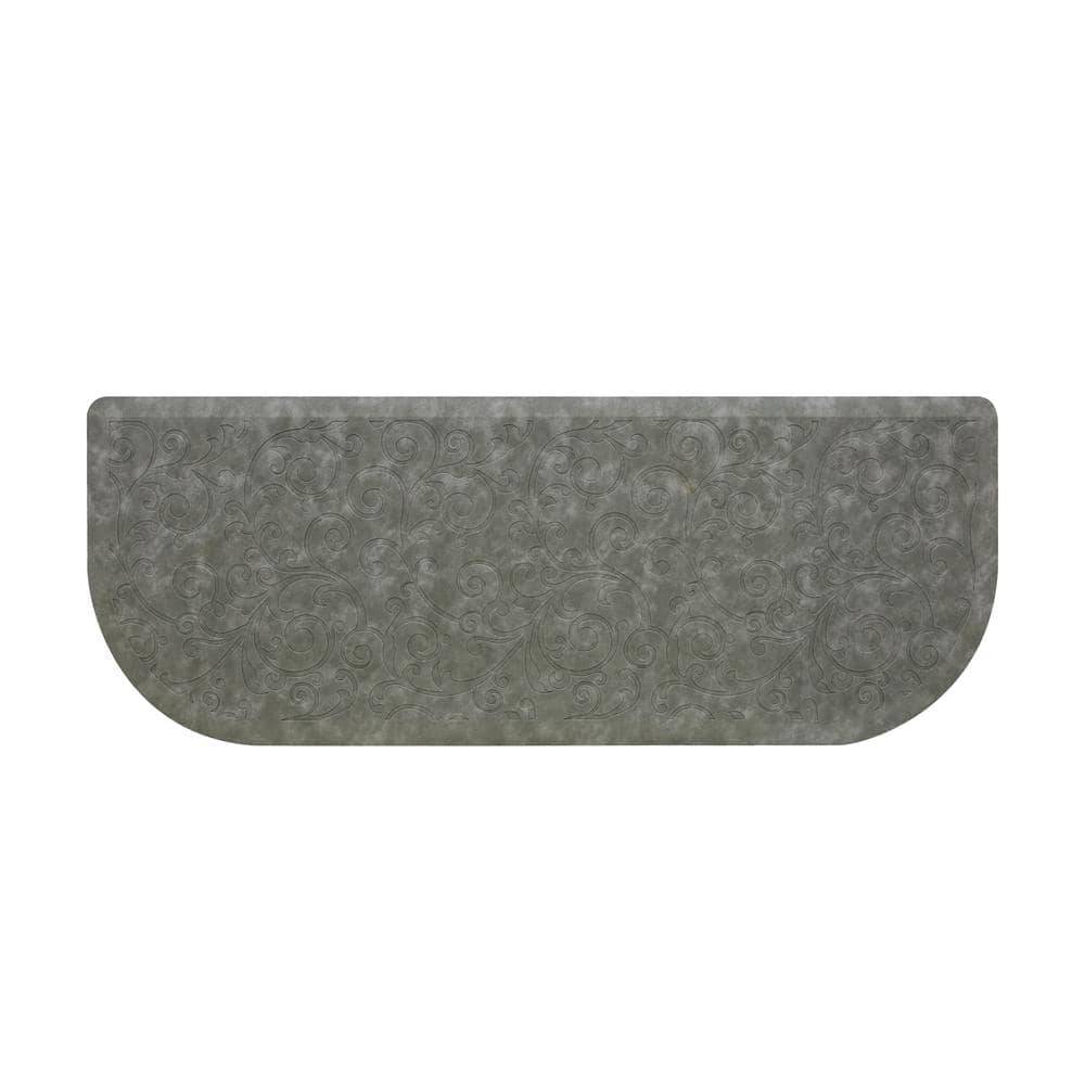 Gray Faux Leather Anti-Fatigue Kitchen Mat, 48" Semi-Circle