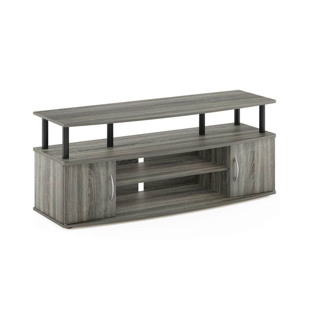Modern French Oak Grey and Black 55" TV Stand with Open Shelving