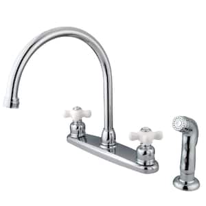 Vintage 2-Handle Deck Mount Centerset Kitchen Faucets with Side Sprayer in Polished Chrome