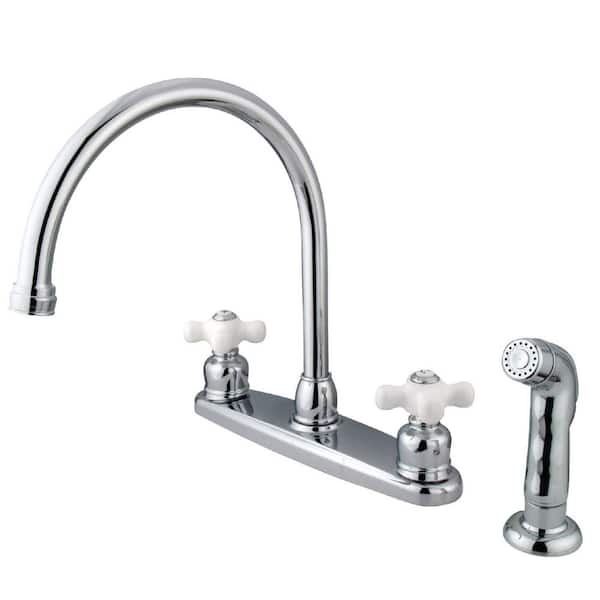 Kingston Brass Vintage 2-Handle Deck Mount Centerset Kitchen Faucets with Side Sprayer in Polished Chrome