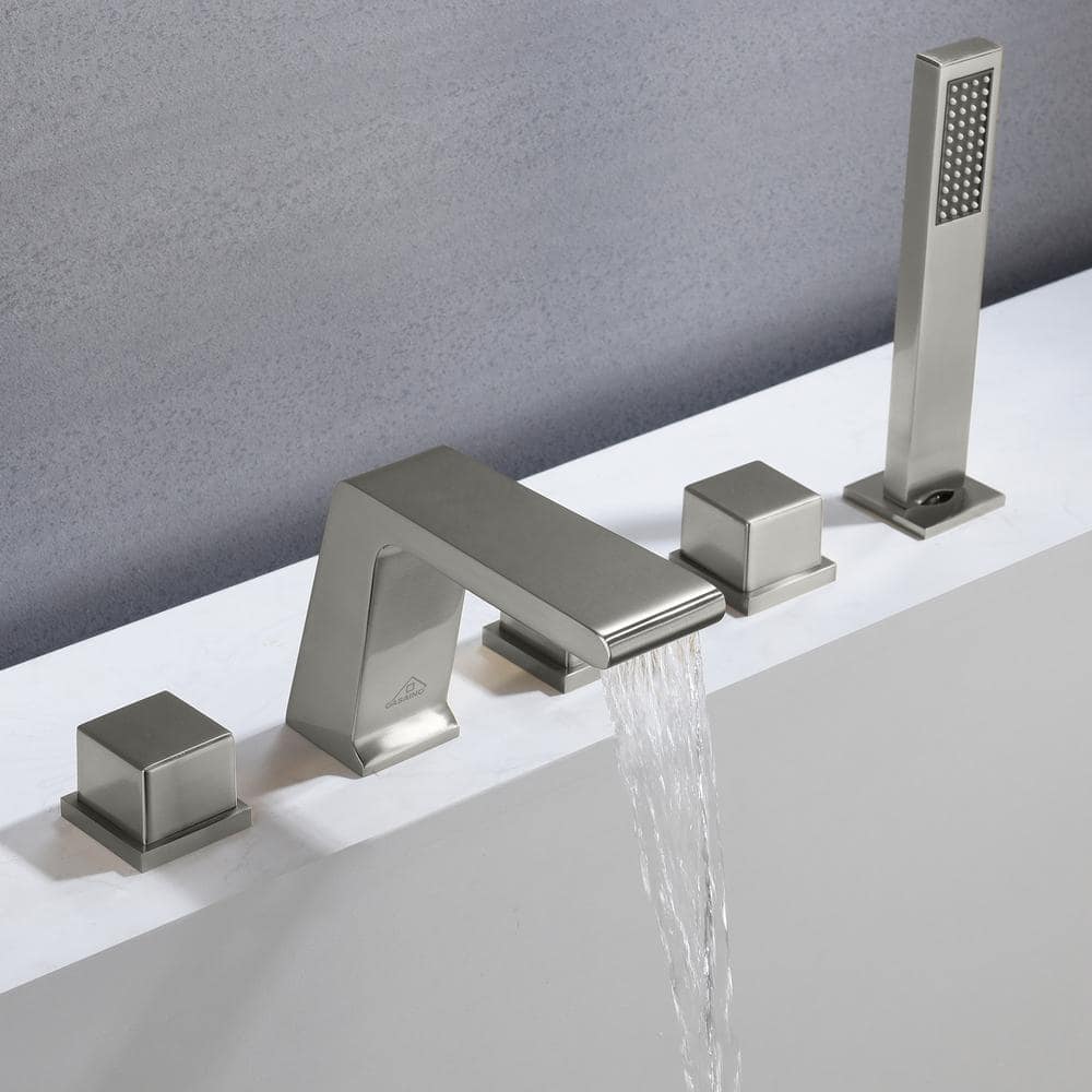 Brushed Nickel 5-Hole Deck Mounted Tub Faucet with Hand Shower
