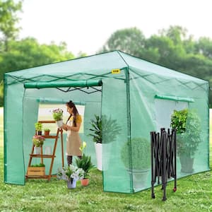 12 ft. x 8 ft. x 8 ft. Pop-Up Greenhouse PE Cover and Steel Construction Walk-in Greenhouse with Doors and Windows