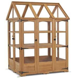 6 ft. x 8 ft. Walk-In Garden Wood with Adjustable Roof Vent, Brown Greenhouse