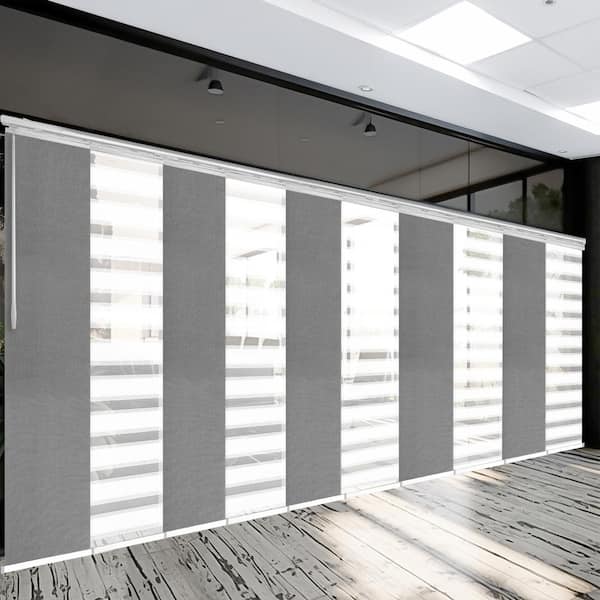 EMOH Umber 120 in. - 218 in. W x 94 in. L Adjustable 10-Panel White Double Rail Panel Track with 23.5 in. Slates