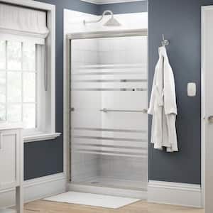 Traditional 48 in. x 70 in. Semi-Frameless Sliding Shower Door in Nickel with 1/4 in. (6mm) Transition Glass