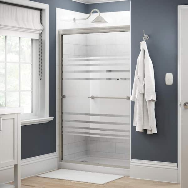 Delta Traditional 48 in. x 70 in. Semi-Frameless Sliding Shower Door in Nickel with 1/4 in. (6mm) Transition Glass