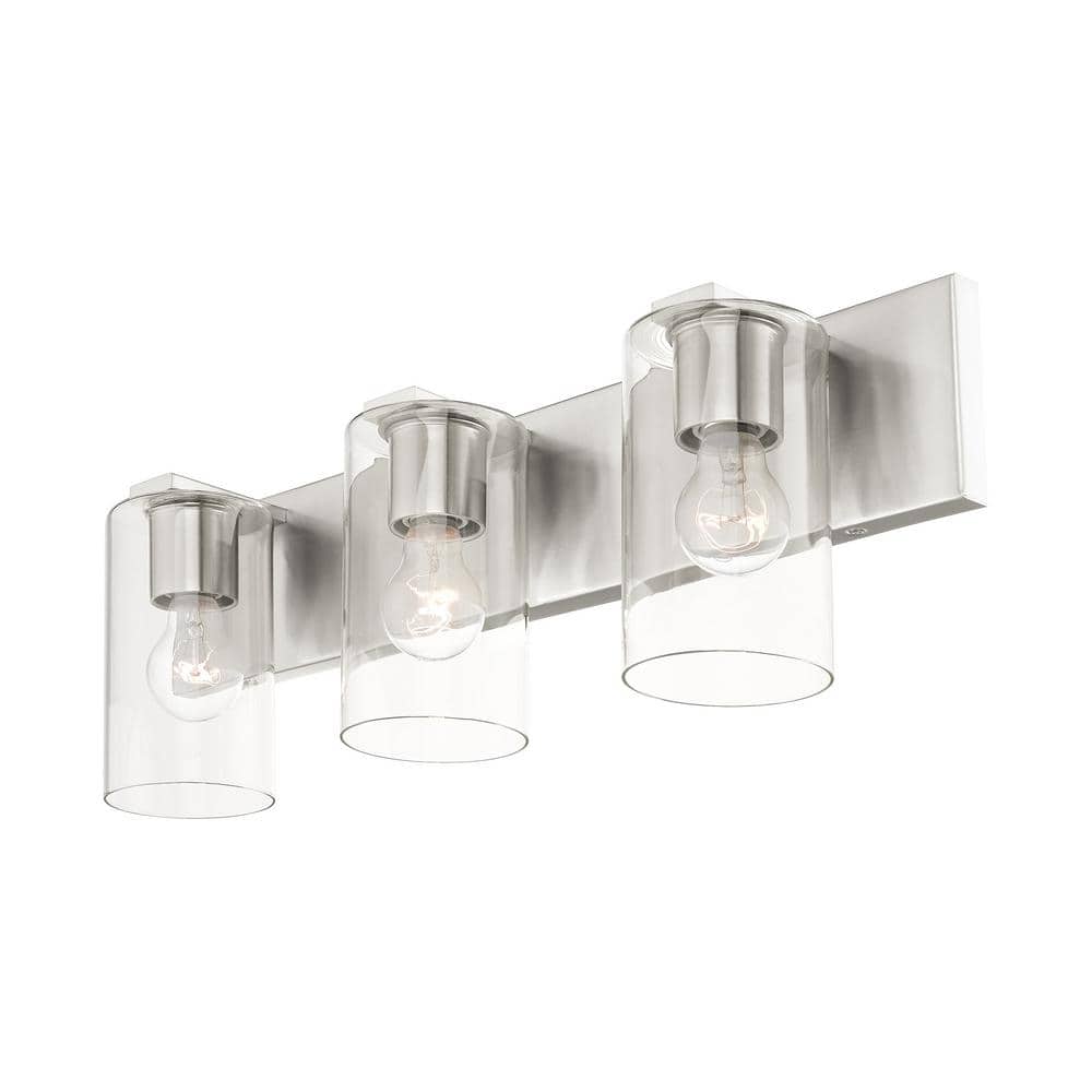 Zurich Collection 3-Light Brushed Nickel Vanity with Clear Glass