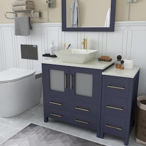 Ravenna 42 in. W Single Basin Bathroom Vanity in Blue with White Engineered Marble Top and Mirror