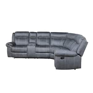 Dollum 187 in. W Rolled Arm 3-Piece Velvet L Shaped Modern Sectional Sofa in Gray with Cupholders
