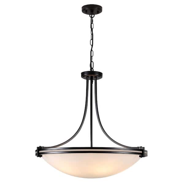 5-Light 24.4 in. Modern Matte Black Bowl Frosted Glass Pendant Empire Chandelier for Dining Room Home Office Corridor