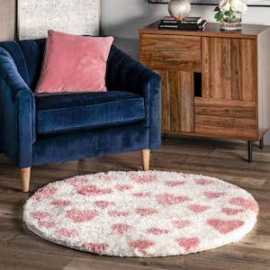 Alison Heart Shag Pink 5 ft. x 5 ft. Round Area Rug