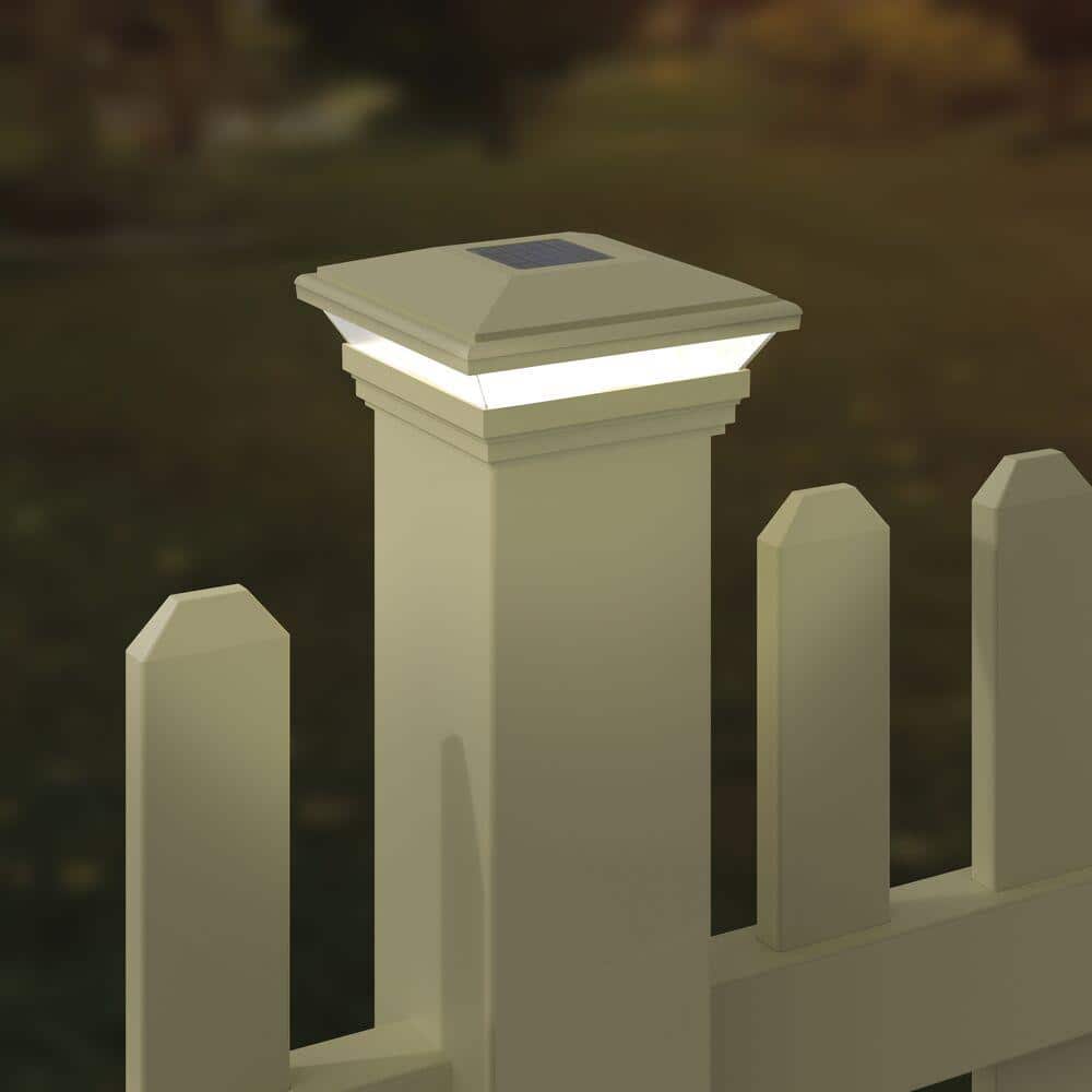 Sand Vinyl Solar-Powered Contemporary Post Cap with Beveled Design