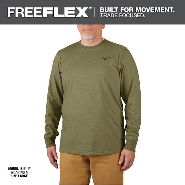 Milwaukee Men's 3X-Large Green Cotton/Polyester Long-Sleeve Hybrid Work T-Shirt