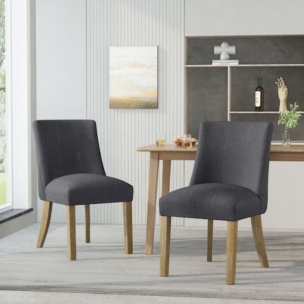 CHRISTOPHER KNIGHT HOME Vaughn Charcoal and Natural Fabric Upholstered Dining Chairs with Solid Wood Legs (Set of 2)