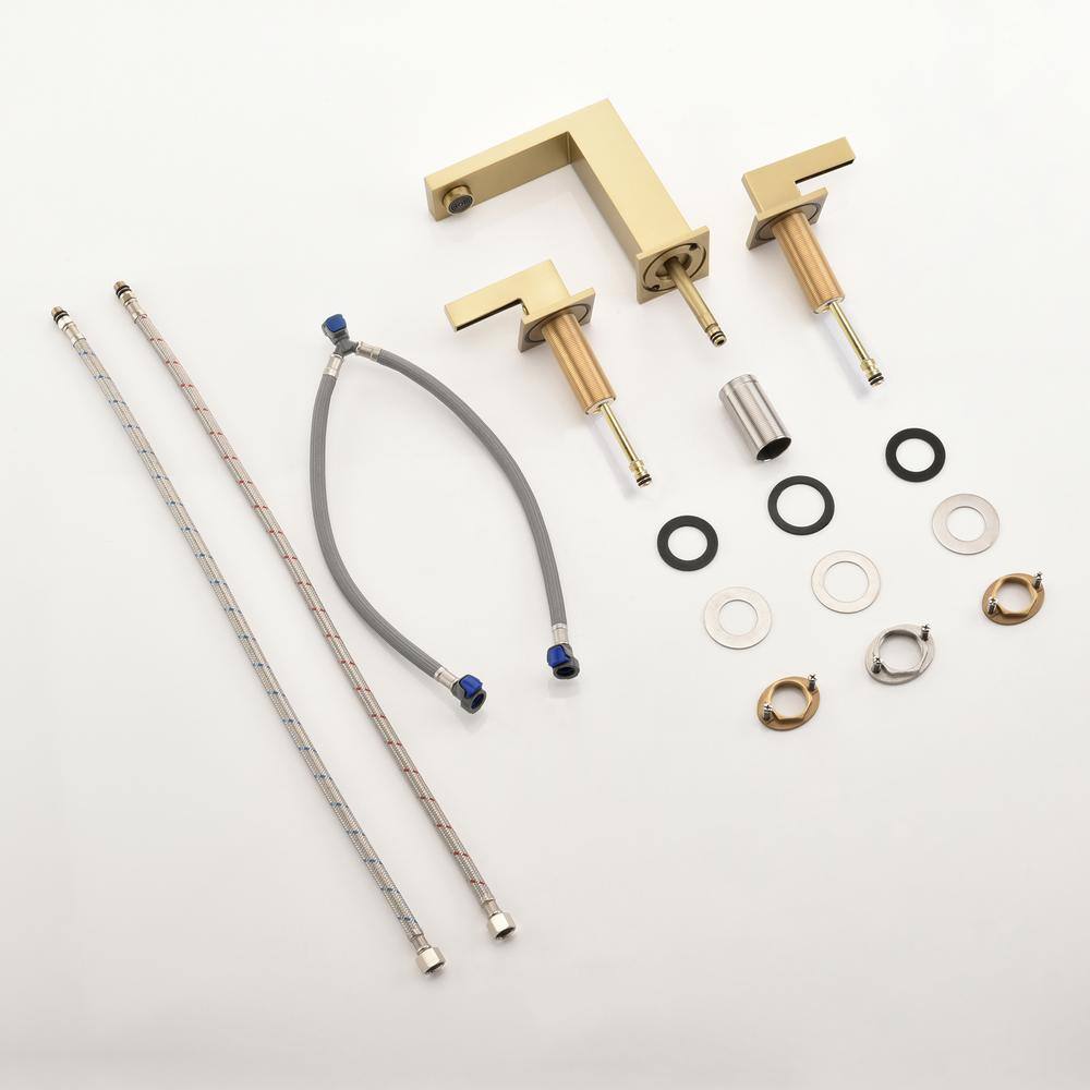 Brushed Gold Stainless Steel 8 in. Widespread Double Handle Bathroom Faucet