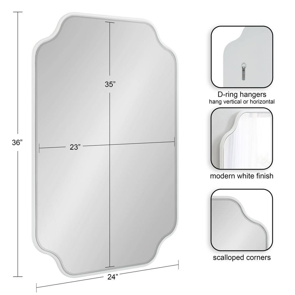 White Scalloped Rectangular Wood Vanity Wall Mirror, 24x36
