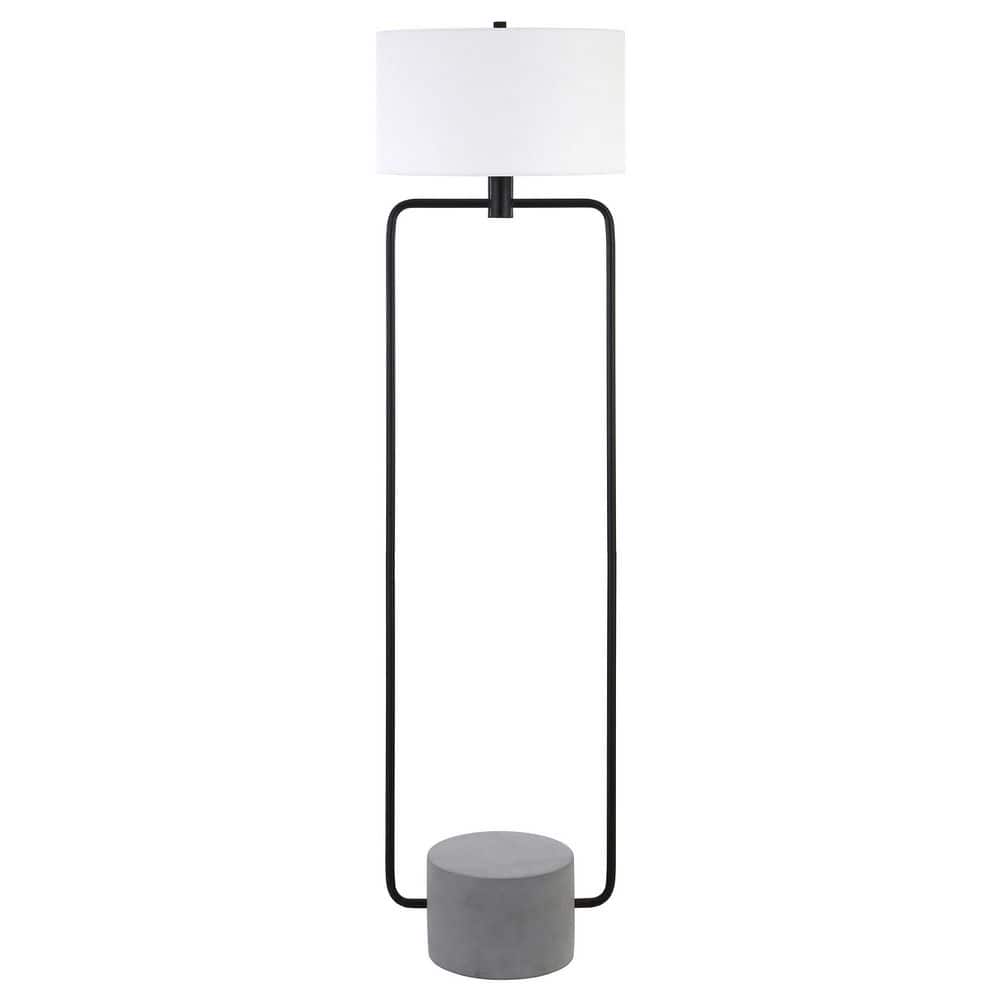 Blackened Bronze and Concrete Adjustable Floor Lamp with White Fabric Shade
