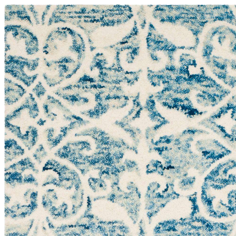 Ivory and Dark Blue Hand-Tufted Wool Runner Rug, 2'-3" x 7'