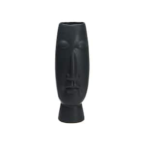 Matte Black Ceramic Face Vase, 6.5 in. x 6.89 in. x 19.69 in.