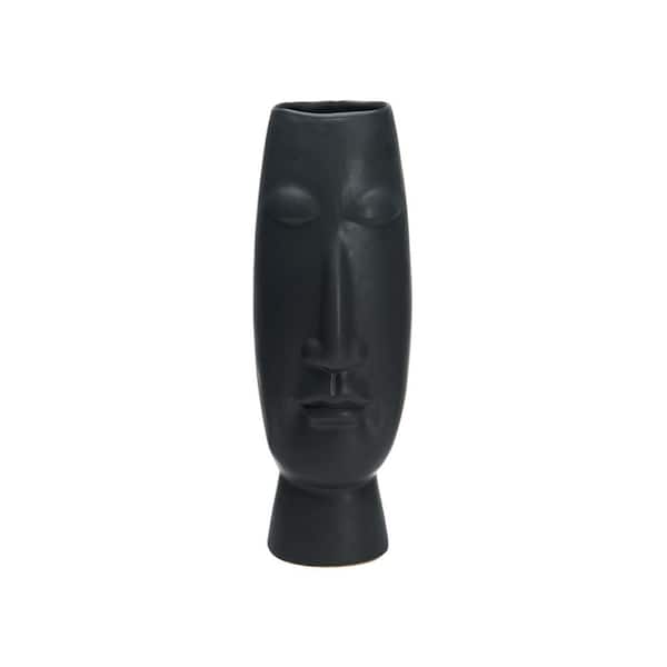 Mikasa Matte Black Ceramic Face Vase, 6.5 in. x 6.89 in. x 19.69 in.