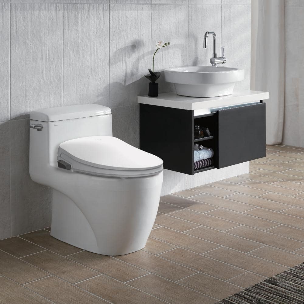 White Electric Elongated Bidet Seat with Heated Function