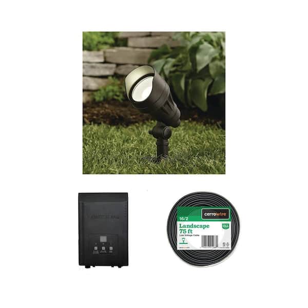 75 ft. 16/2 Low-Voltage Landscape Lighting Wire, 60-Watt Transformer with Sensor and 390 Lumen LED Flood Light Combo