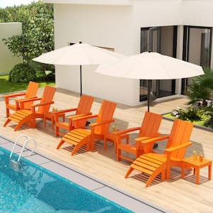 Shoreside Orange 12-Piece HDPE Plastic Patio Conversation Set with Ottoman And Side Table