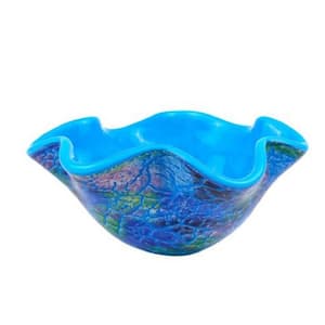 4 in. Blue Abstract Multi Color Glass Centerpiece Bowl