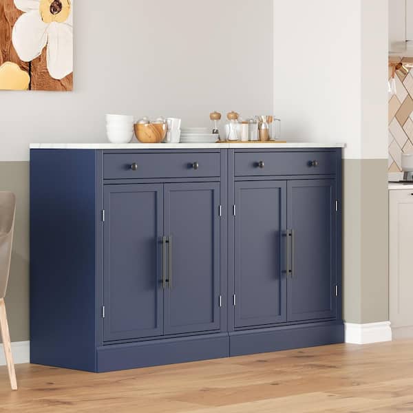 Polibi Blue Wood 28.7 in. x 35.4 in. Kitchen Pantry Cabinet with