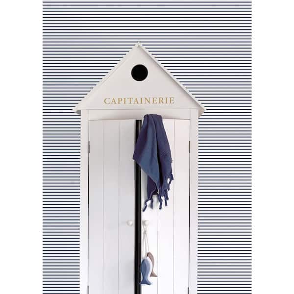 Smart Stripes 3 Navy/White Breton Stripe Matte Finish Non-Pasted Vinyl on Non-Woven Wallpaper Roll