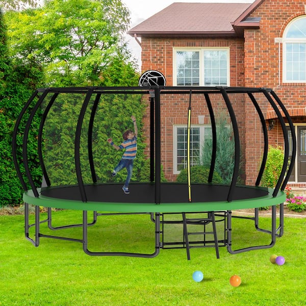 15 FT Large Pumpkin type Trampoline with Enclosure in Green