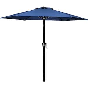 7.5 ft. Patio Umbrella Outdoor Umbrella Table Market Umbrella with Push Button Tilt and Crank, 6 Sturdy Ribs, Blue