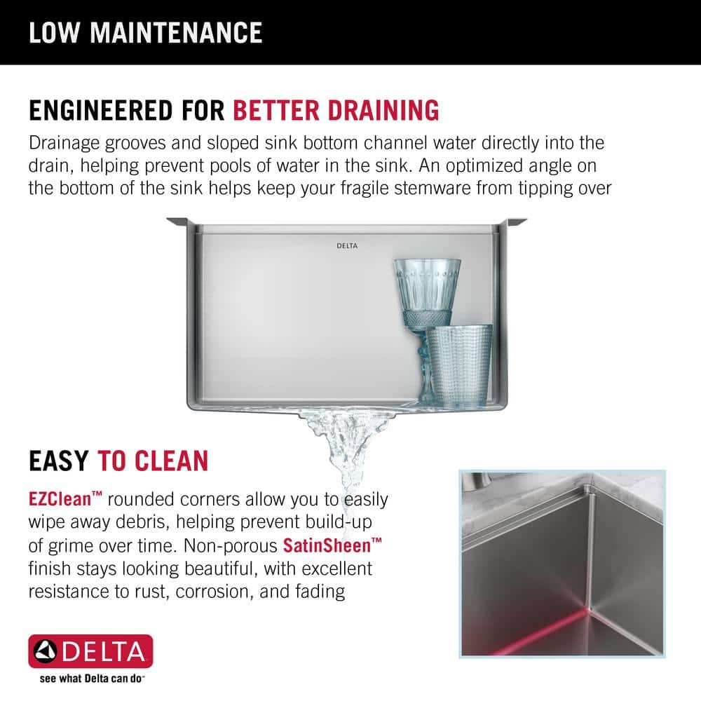 Delta 17" Stainless Steel Undermount Bar Prep Sink with WorkFlow Ledge