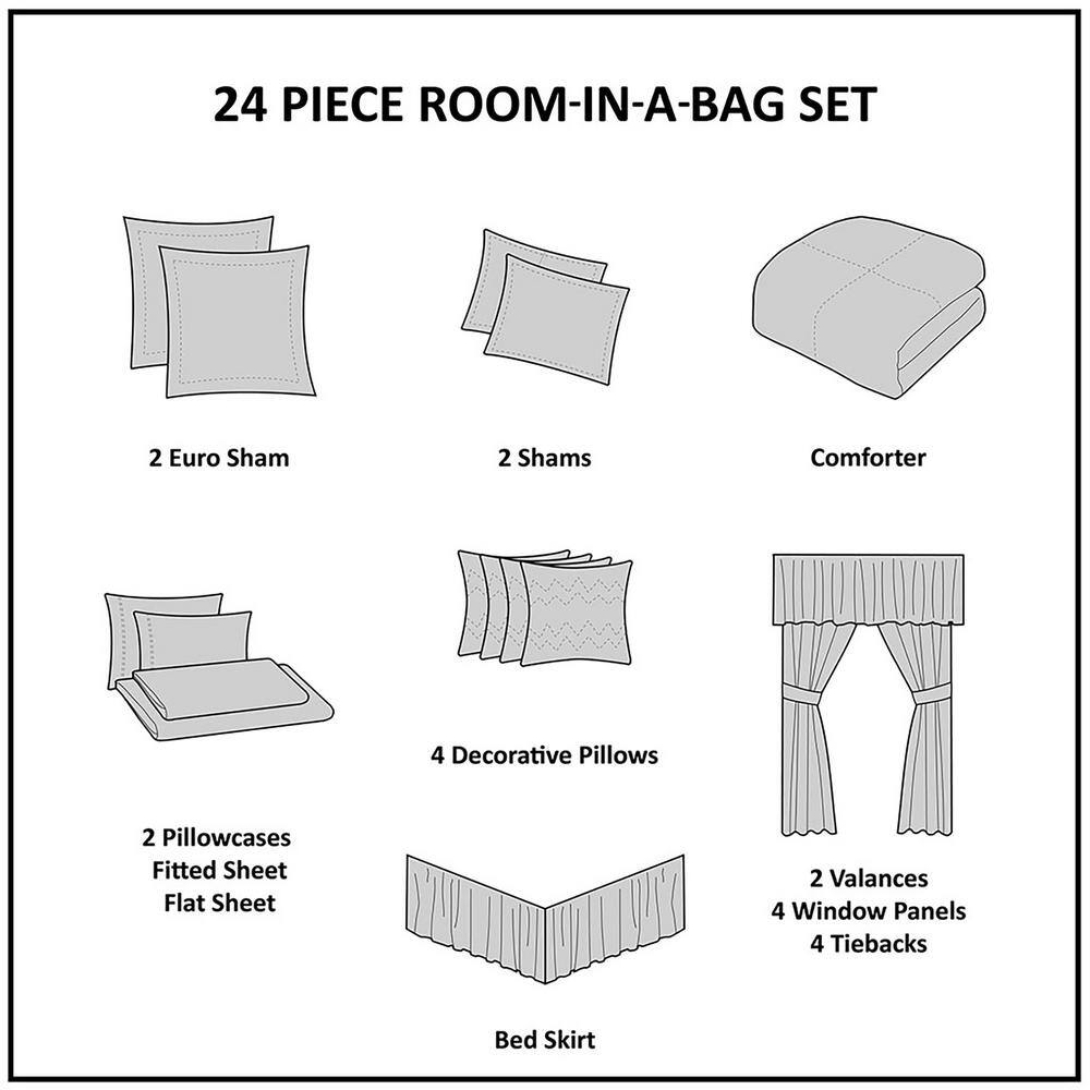 California King Black Microfiber 24-Piece Bed in a Bag Set