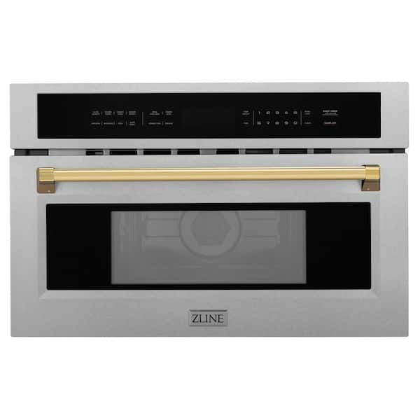 ZLINE Kitchen and Bath Autograph Edition 30 in. 1000-Watt Built-In Microwave Oven in Fingerprint Resistant Stainless & Polished Gold Handle