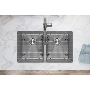 Crosstown Stainless Steel 31 in. Equal Double Bowl Undermount Kitchen Sink Kit with Faucet