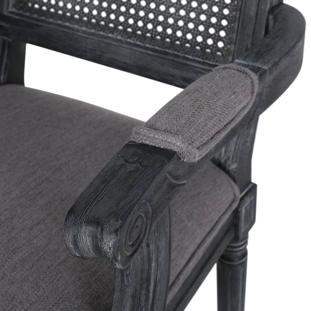 Elegant Gray Fabric Upholstered High-Back Arm Chair with Cane Detail, Set of 2