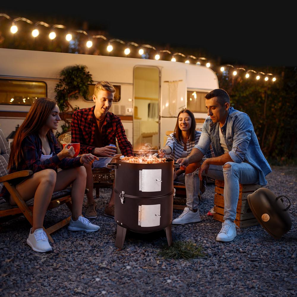 Karl home Vertical Steel Charcoal Smoker Carbon Grill in Black