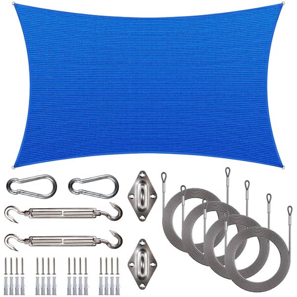 Unbranded 8 ft. x 16 ft. Rectangle Sun Shade Sail with Hardware Kit and Rope-Blue